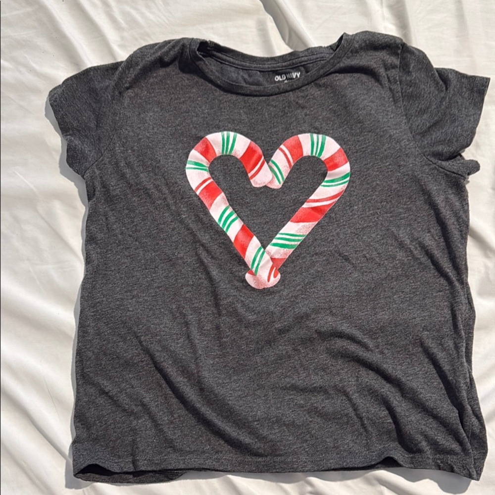 Old Navy Gray and Red Short Sleeve Tee with Heart Design